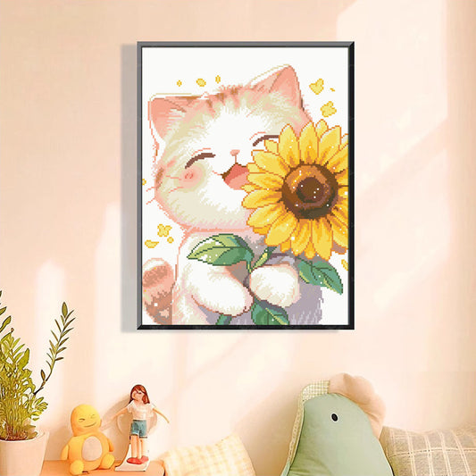 60X70CM Cute Cat DIY Cross Stitch Kits Full Range of Embroidery 11CT 3 Strands NO Frame
