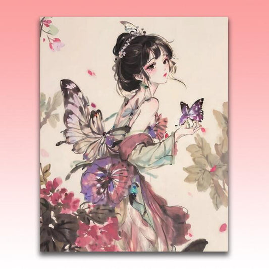 40x50cm Butterfly  Girl With Frame DIY Oil Painting By Numbers