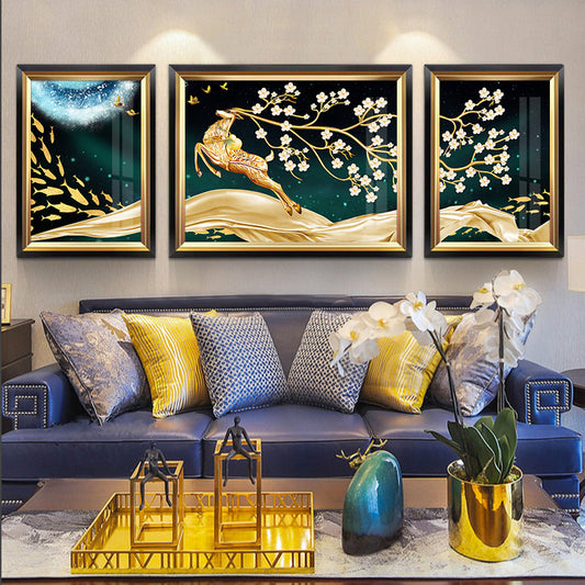 150X60cm 3Pcs - Fish Deer DIY 5D Full Diamond Painting NO FRAME