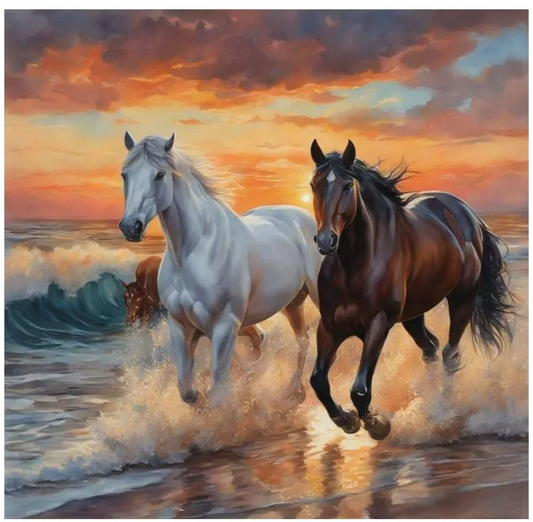 60X60CM - Two Horse DIY Product 5D Full Diamond DIY Painting NO Frame