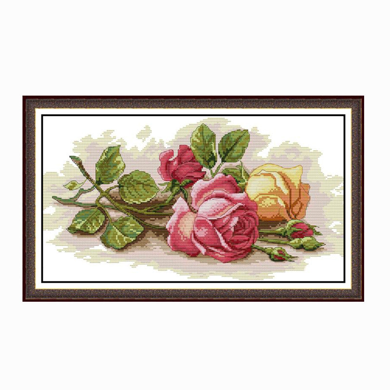 Rose 56×34cm Cross Stitch Kits 11CT Stamped Full Range of Embroidery Starter Kit for Beginners Pre-Printed Pattern