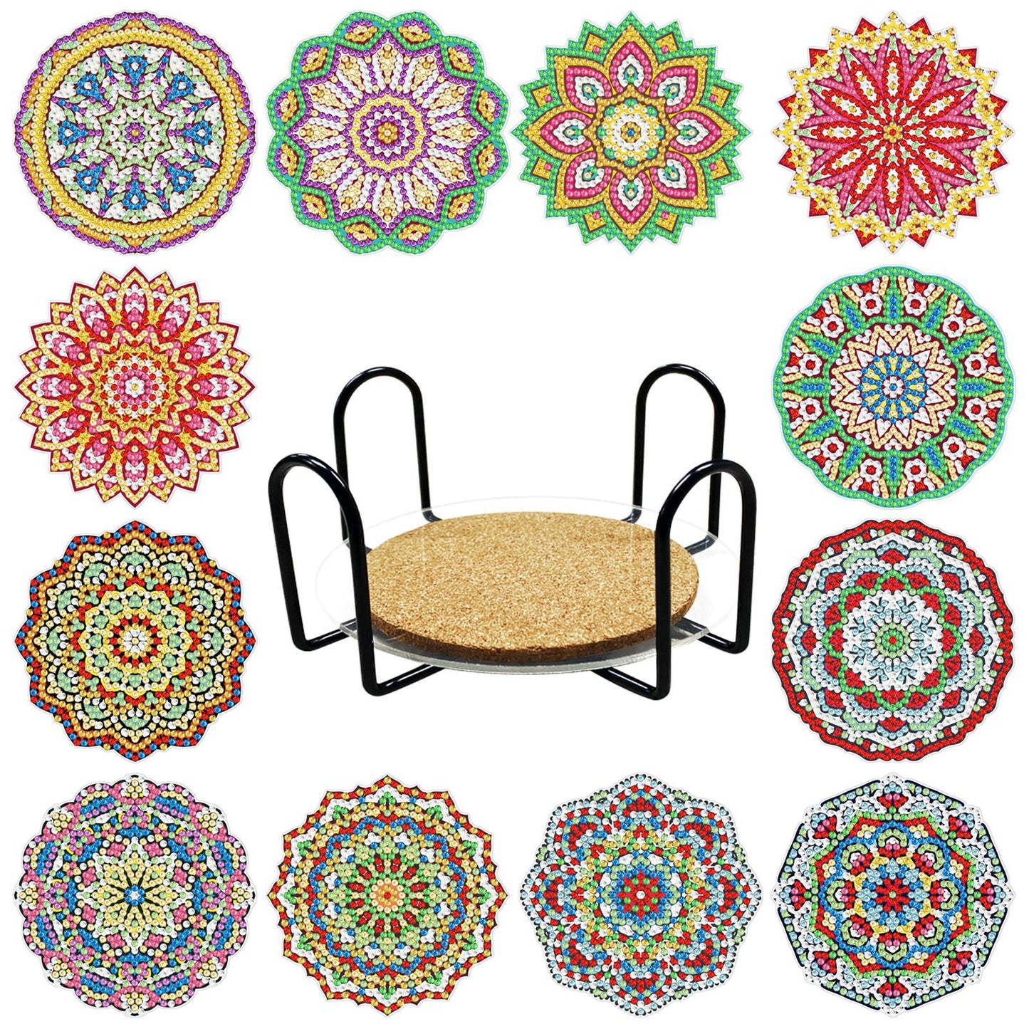 12 Pcs Diamond Painting Coasters with Holder