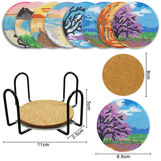 8 Pcs Diamond Painting Coasters with Holder