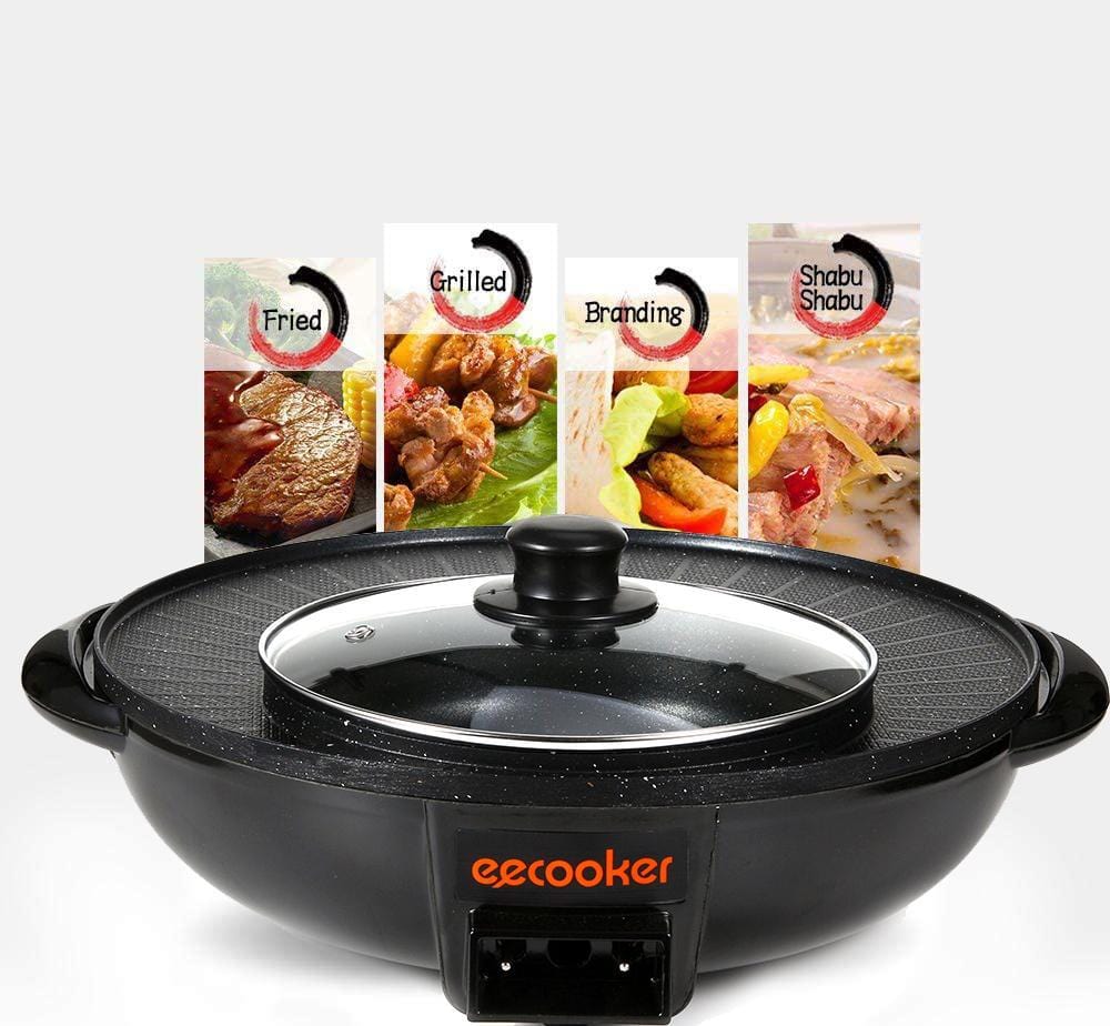 ❥❥❥Smokeless Non-Stick Indoor 2 in 1 BBQ Grill & Hot Pot