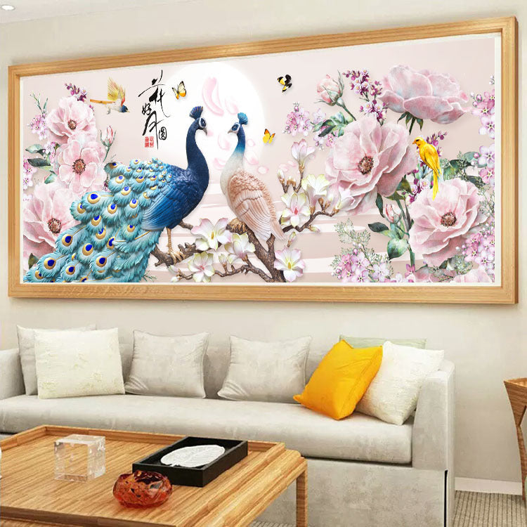 120x50cm Peacock couple  5d diy diamond painting full drill NO FRAME