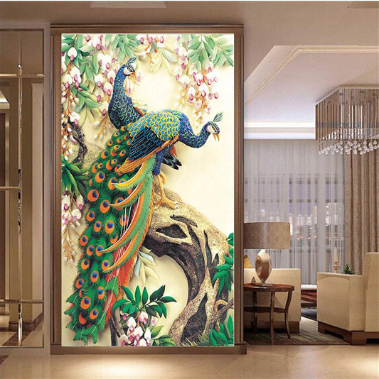 60X100CM Peacock with flower 5D Full Diamond Painting DIY Pictures A6939