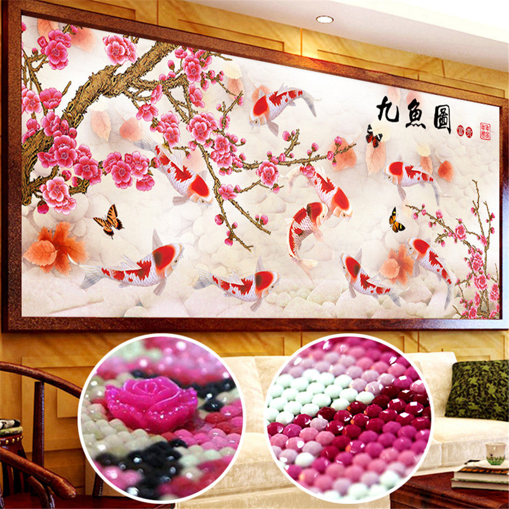 120x60cm(Special beads) 9 fish 5d diy diamond painting full drill NO FRAME