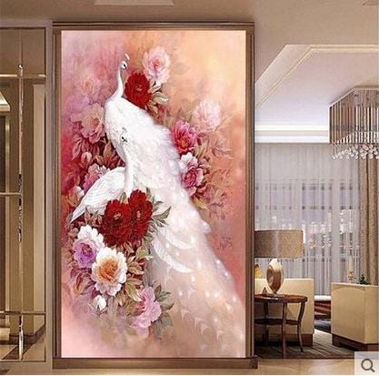 50X82 CM Pink Peacock 5D Full Diamond Painting DIY Pictures NO FRAME A6299