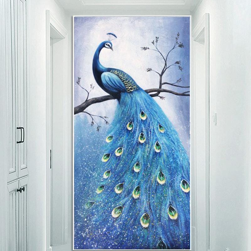 60X110CM-Blue Peacock 5D Full Diamond Painting DIY M5333