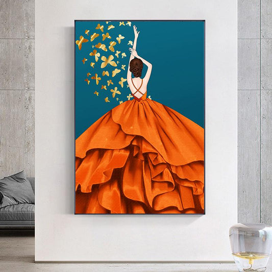 45x75CM-Red dress- DIY 5D full Diamond Painting M7548