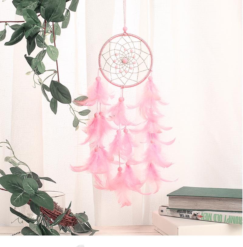 Handmade Dream Catcher With Light Room Decor Feather Weaving Wind Chimes Religious Masco