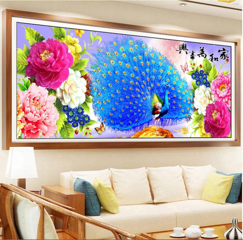 120x50CM Blue peacock 5D Full Diamond Painting NO Frame SPECIAL Round diamond