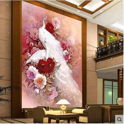 50X82 CM Pink Peacock 5D Full Diamond Painting DIY Pictures NO FRAME A6299