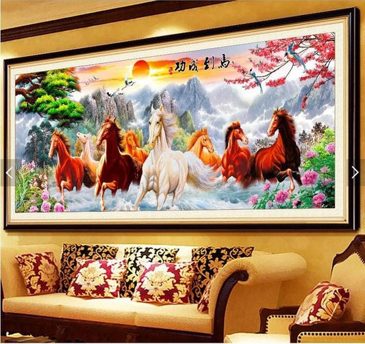 120X50CM-8 horse -DIY 5D full Diamond Painting NO FRAME M7566