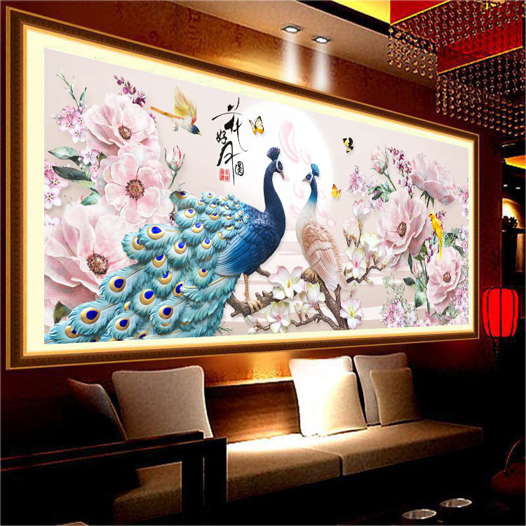 120x50cm Peacock couple  5d diy diamond painting full drill NO FRAME