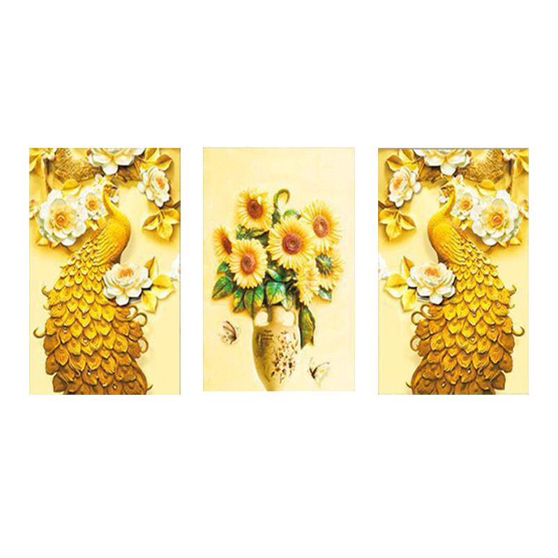 120X60CM-（Each40*60cm）Gold Peacock- DIY 5D Diamond Painting Full drilled No frame-M1574