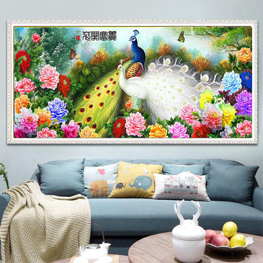 150X64CM Peacock Cross Stitch Kits 11CT Stamped  Full Range of Embroidery Starter Kit for Beginners Pre-Printed Pattern