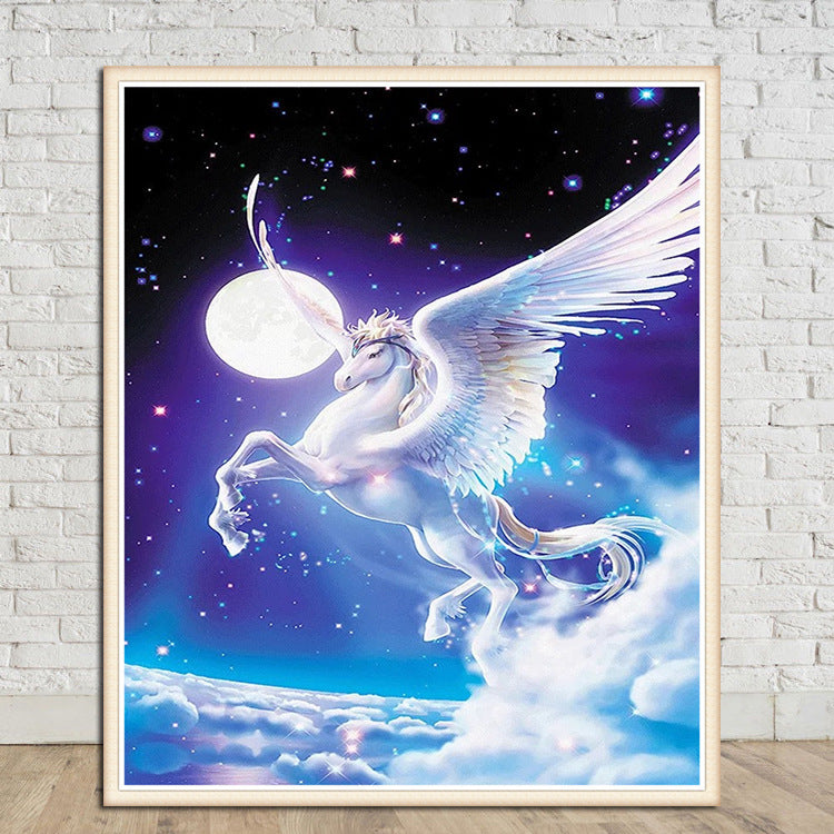 40X55CM- Flying White Horse  5D Full Diamond no frame