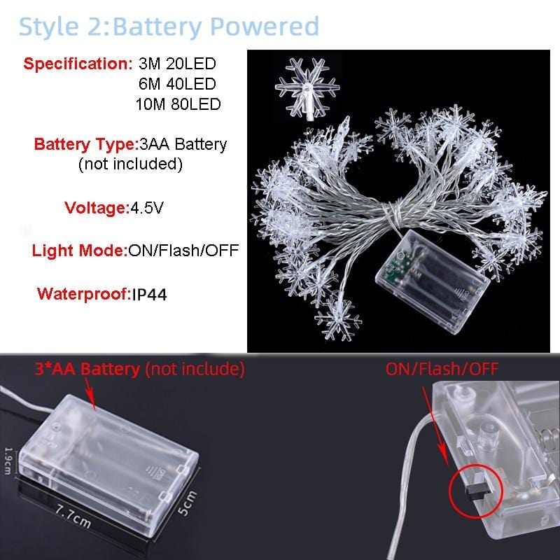 10M 100LED Snowflake String Lights