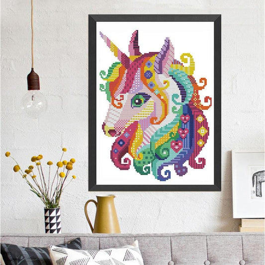 28cmx39cm Cross Stitch Kits 11CT Stamped Full Range of Embroidery Starter Kit for Beginners Pre-Printed Pattern-Unicorn