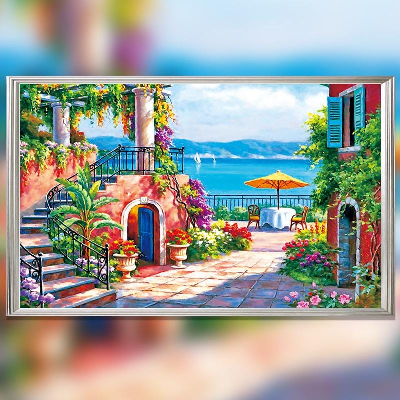 75x55CM seaside garden Vila 5D Full Diamond Painting NO Frame Round diamond