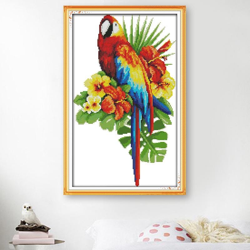 36*54cm Cross Stitch Kits 11CT Stamped Full Range of Embroidery Starter Kit for Beginners Pre-Printed Pattern-parrot