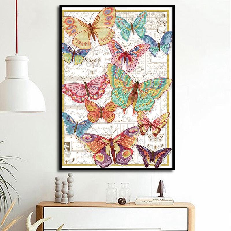 40x55cm Butterfly Cross Stitch Kits 11CT Stamped Full Range of Embroidery Starter Kit for Beginners Pre-Printed Pattern