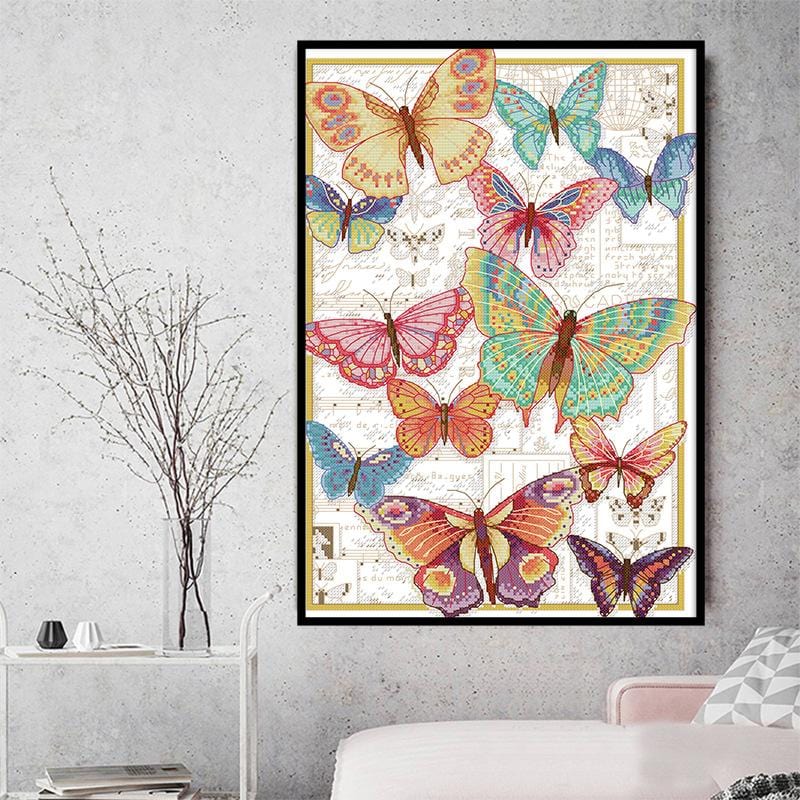 40x55cm Butterfly Cross Stitch Kits 11CT Stamped Full Range of Embroidery Starter Kit for Beginners Pre-Printed Pattern