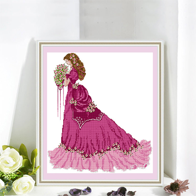 59X66CM Beautiful bride  3 strands 11CT Stamped Cross Stitch Full Range of Embroidery Starter Kit for Beginners Pre-Printed Pattern