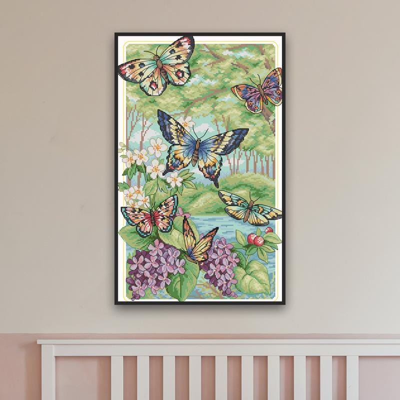 40x60cm Butterfly Cross Stitch Kits 11CT Stamped Full Range of Embroidery Starter Kit for Beginners Pre-Printed Pattern