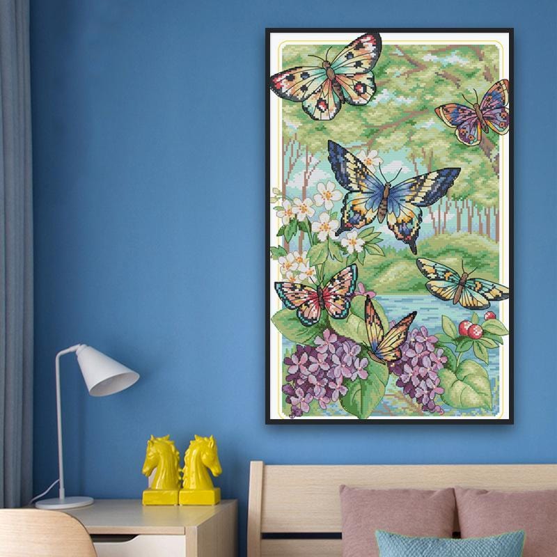 40x60cm Butterfly Cross Stitch Kits 11CT Stamped Full Range of Embroidery Starter Kit for Beginners Pre-Printed Pattern