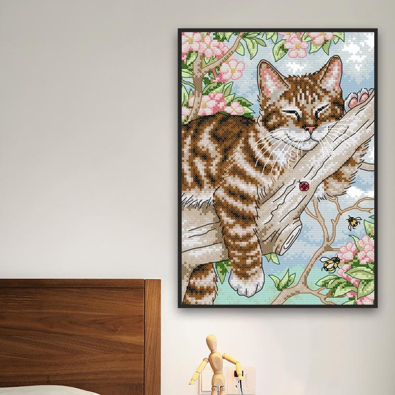 27x39 CM Cross Stitch Kits 11CT Stamped Full Range of Embroidery Starter Kit for Beginners Pre-Printed Pattern-CAT