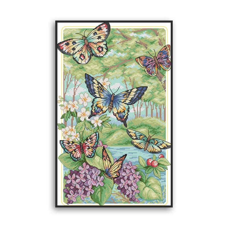 40x60cm Butterfly Cross Stitch Kits 11CT Stamped Full Range of Embroidery Starter Kit for Beginners Pre-Printed Pattern