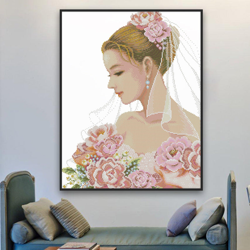 51x62CM Beautiful bride  3 strands 11CT Stamped Cross Stitch Full Range of Embroidery Starter Kit for Beginners Pre-Printed Pattern