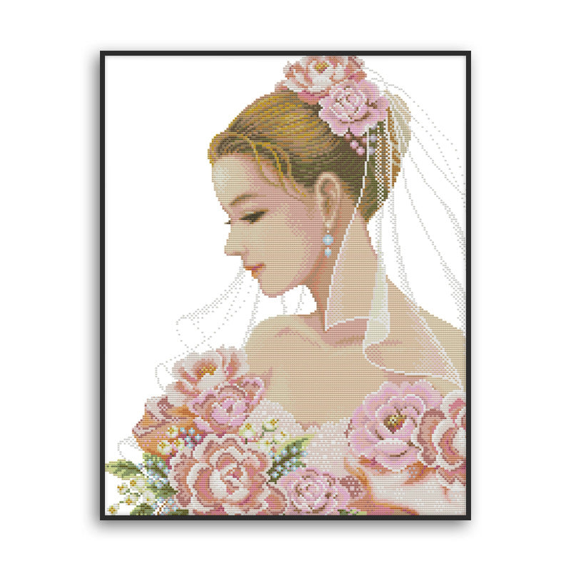 51x62CM Beautiful bride  3 strands 11CT Stamped Cross Stitch Full Range of Embroidery Starter Kit for Beginners Pre-Printed Pattern