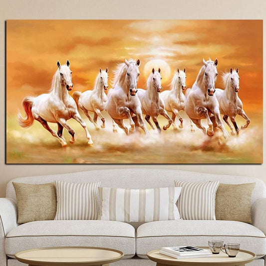 60x120cm Seven white horses NO Framed Prints Painting Canvas Wall Art For Living Room Home Decor