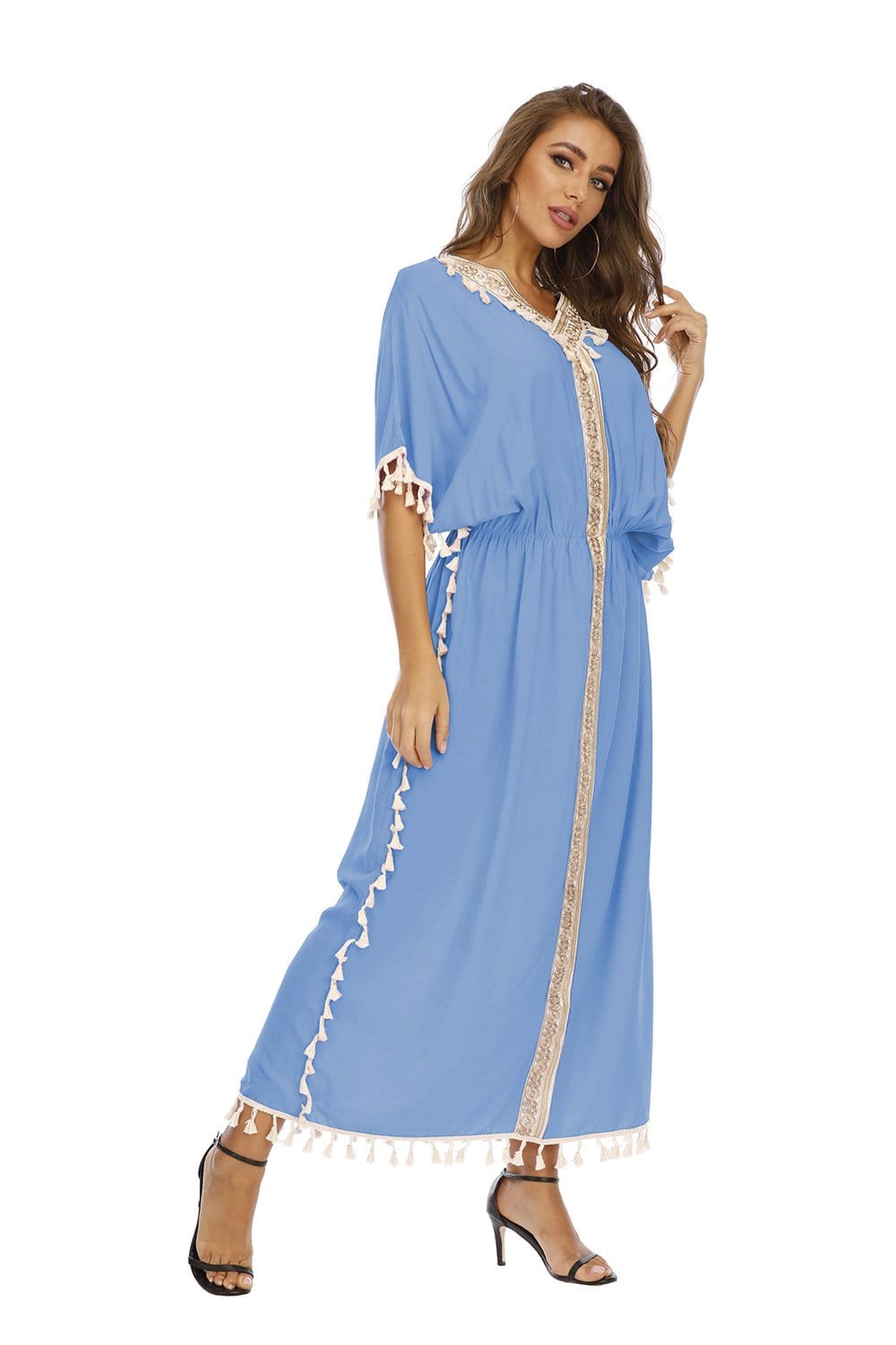 Women's Dress V Neck Tasse Waistline Long Dress