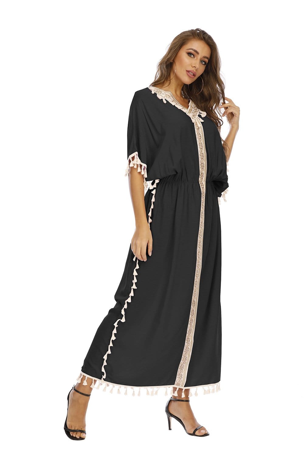 Women's Dress V Neck Tasse Waistline Long Dress