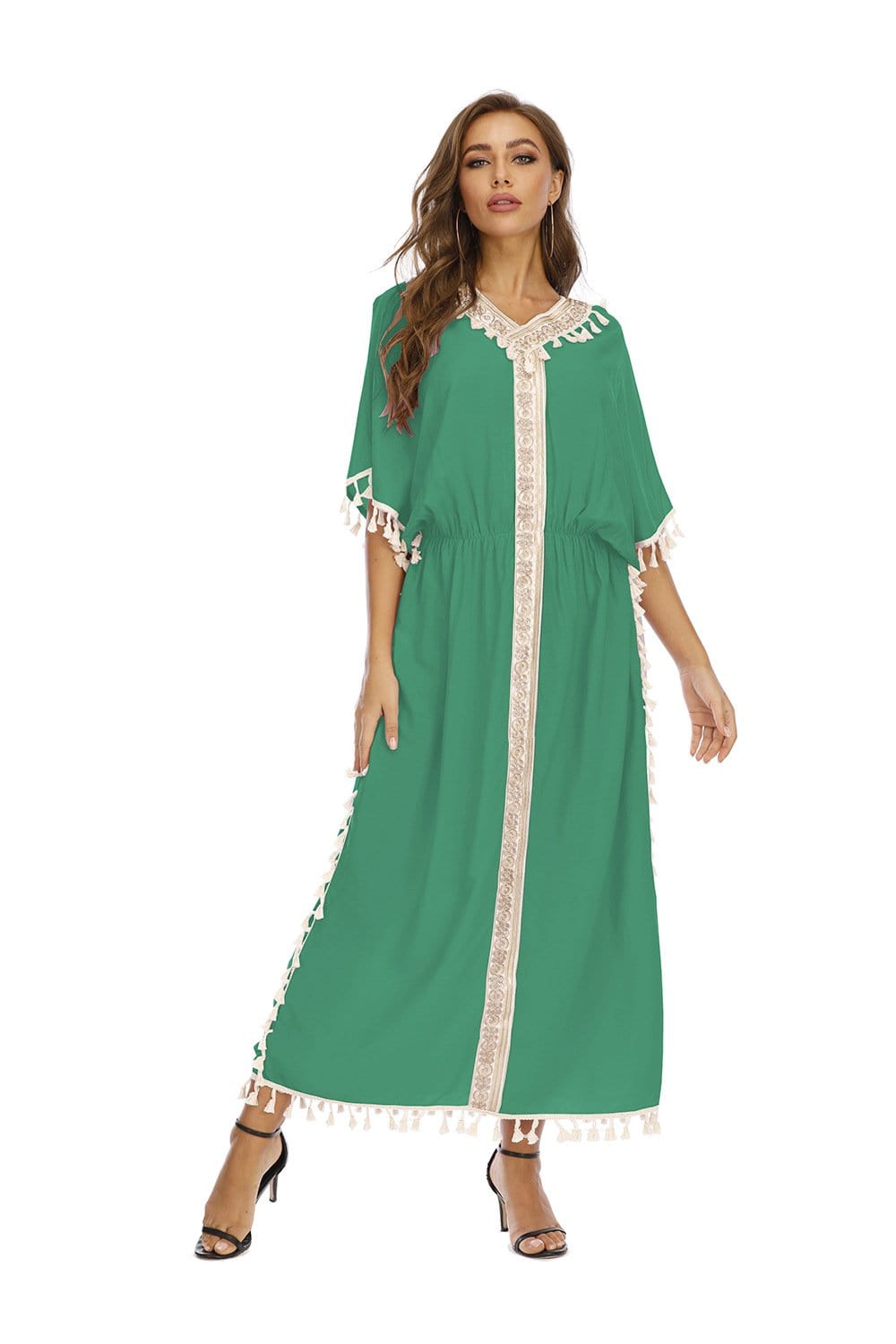 Women's Dress V Neck Tasse Waistline Long Dress