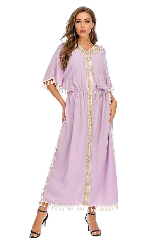 Women's Dress V Neck Tasse Waistline Long Dress
