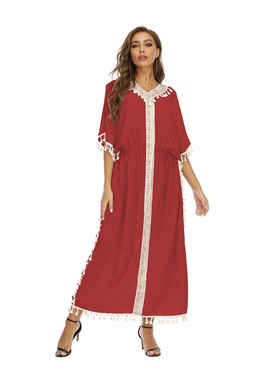 Women's Dress V Neck Tasse Waistline Long Dress