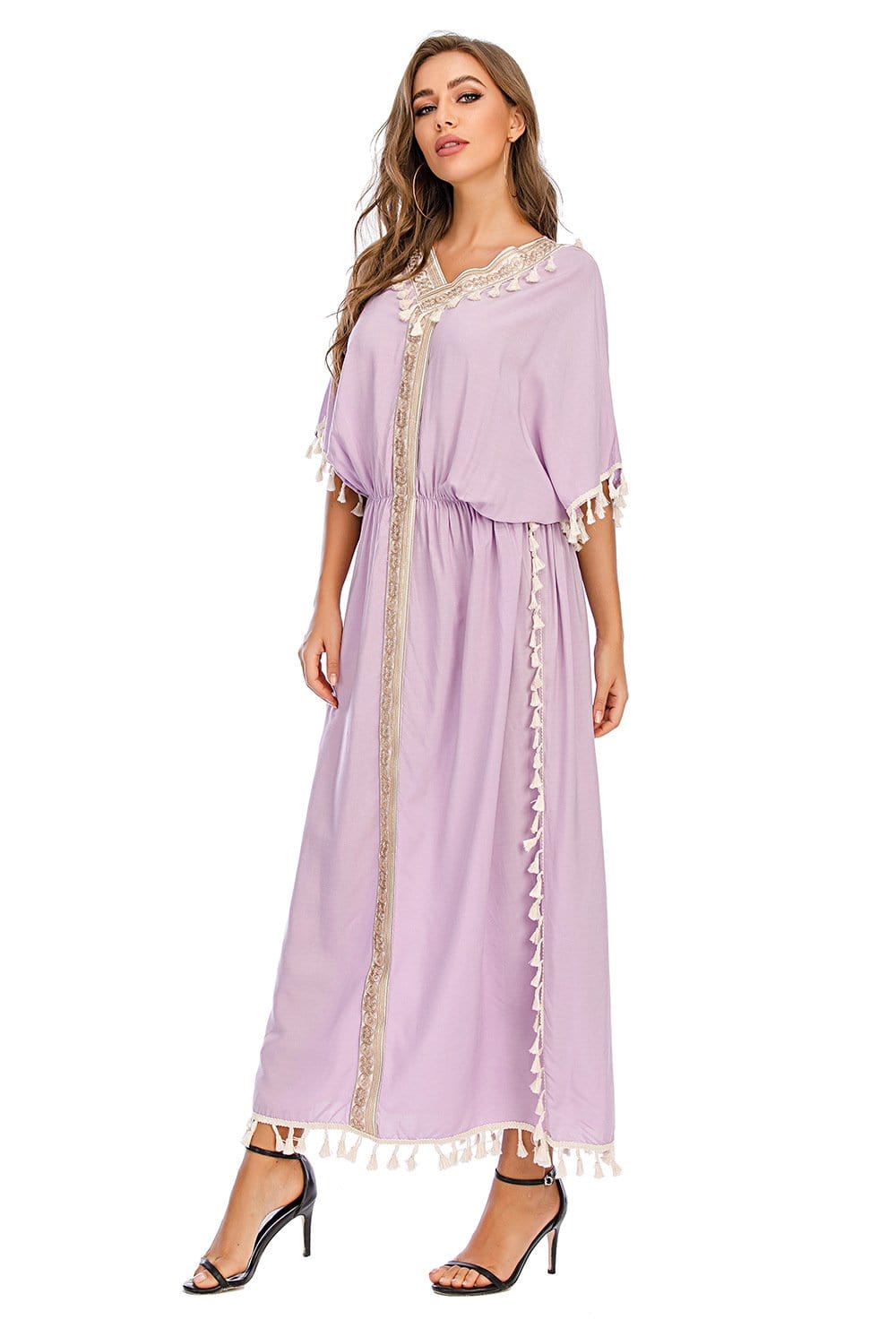 Women's Dress V Neck Tasse Waistline Long Dress