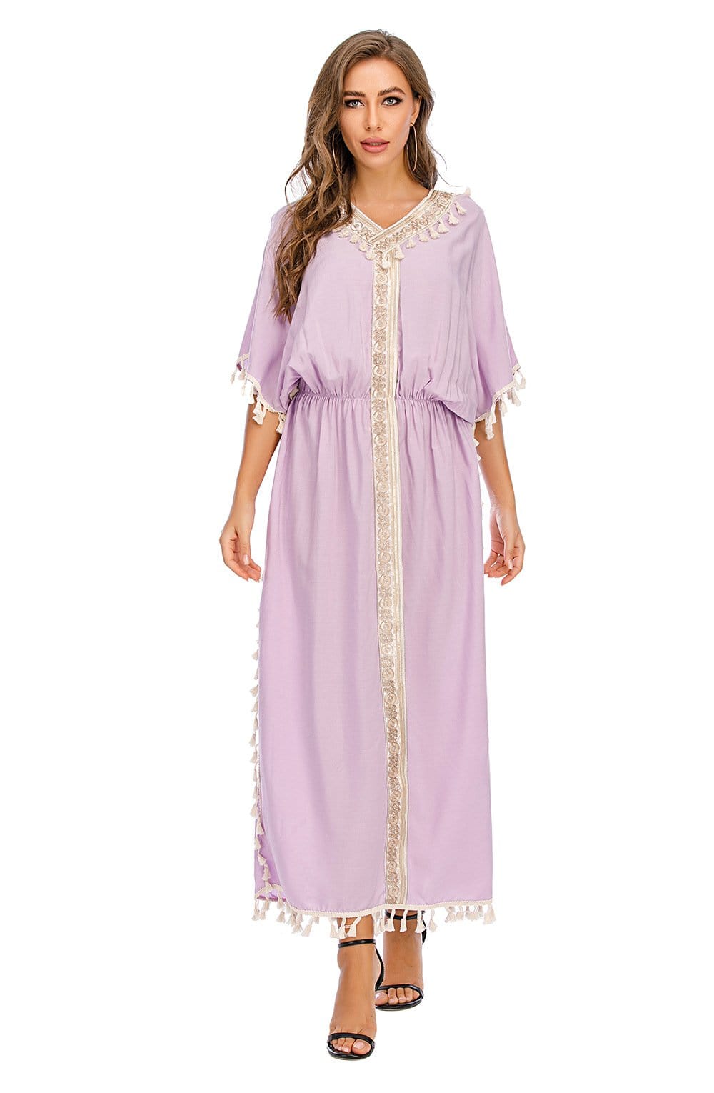 Women's Dress V Neck Tasse Waistline Long Dress