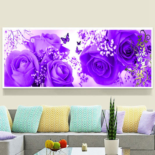 120x50cm Purple rose Romantic 5d diy diamond painting full drill NO FRAME