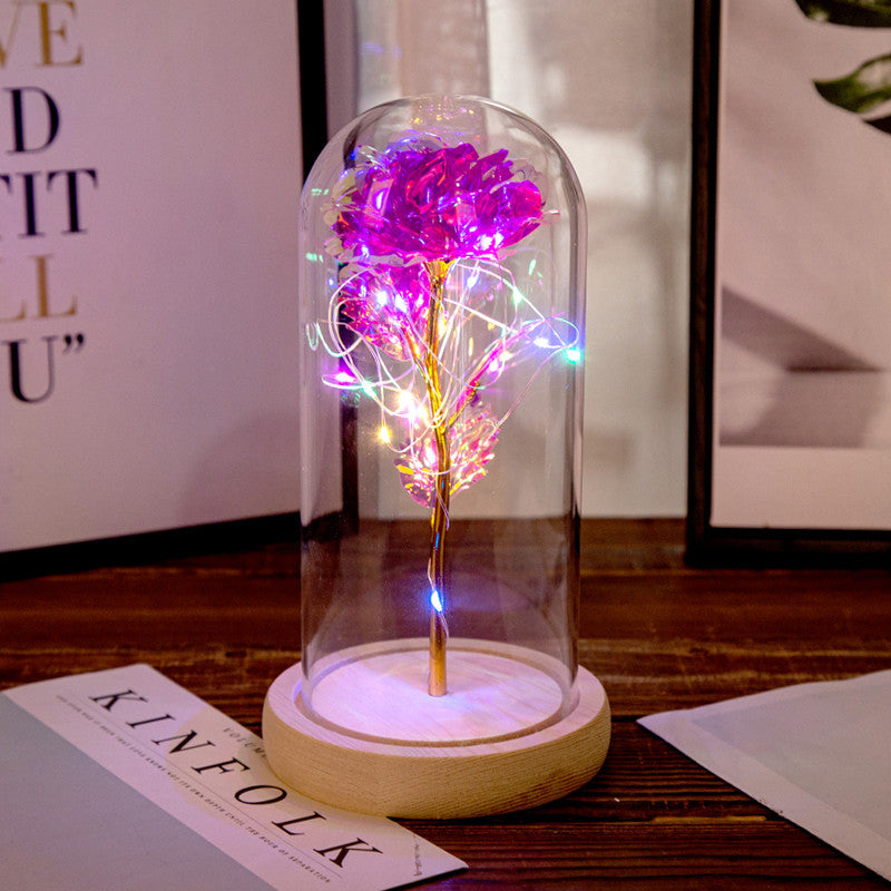 Log Base Rose In Glass Dome with LED Home Wedding Decoration Birthday Valentine's Day Gift Mother 's Gift