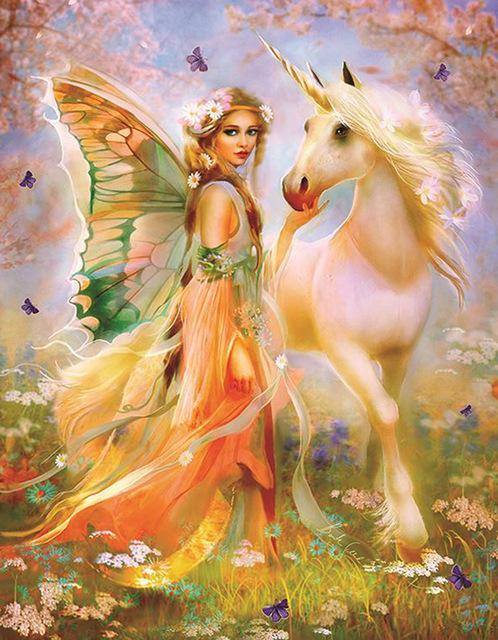 60x80CM Unicorn girl Full Diamond Painting NO Frame Round diamond