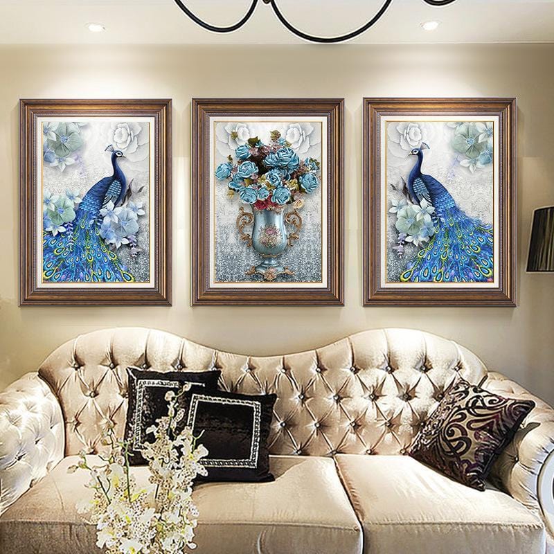 120x55CM 3pcs peacock 5D Full Diamond Painting NO FRAME M8344