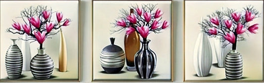 150x50CM 3PCS-Magnolia and vase 5D Full Diamond Painting NO Frame Round beads M4070