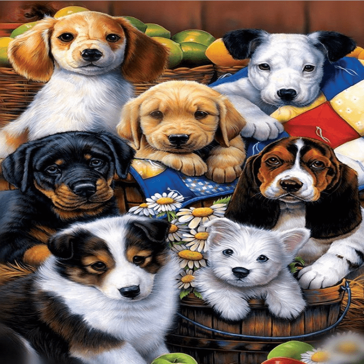 30x40CM-Dog family- DIY 5D full Diamond Painting