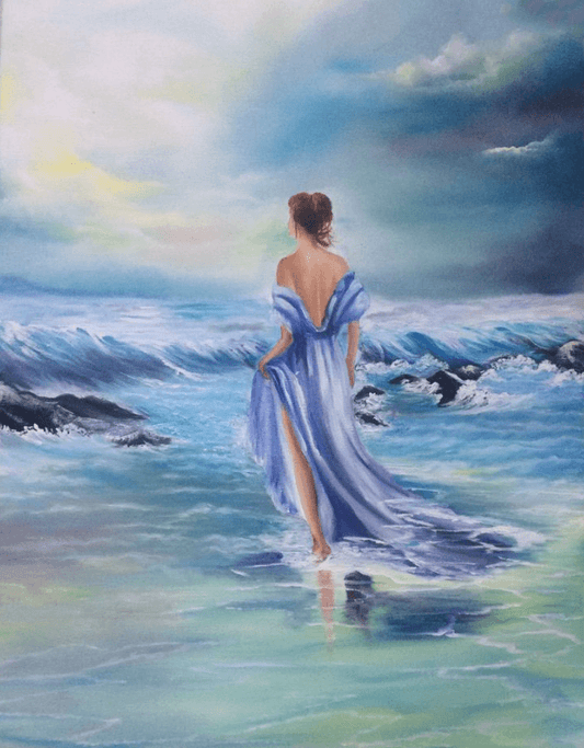 50x70CM women at sea 5D Full Diamond with AB beads Painting NO Frame